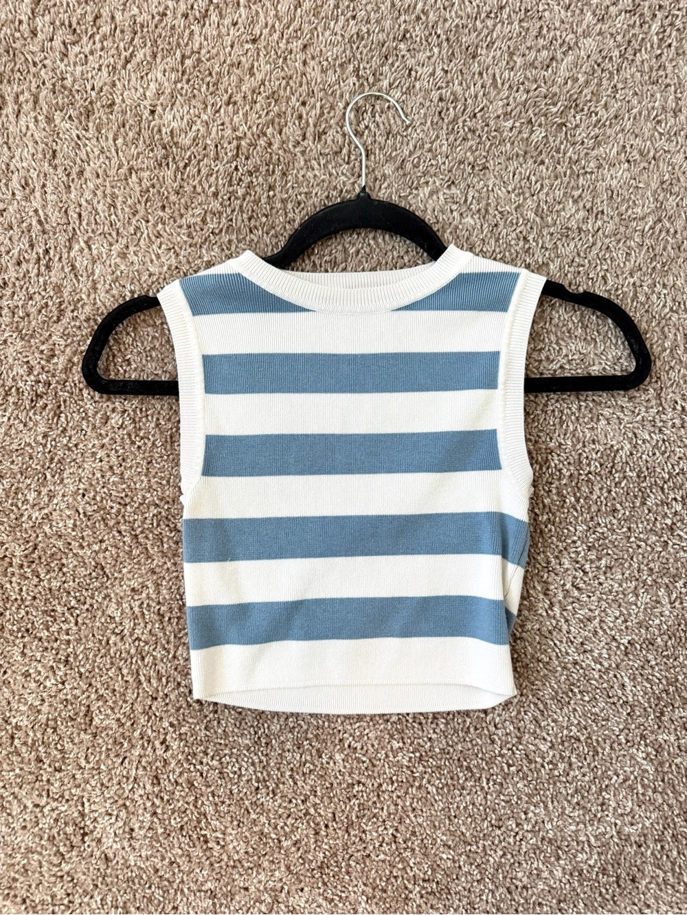Zara Blue & White Striped Sleeveless Crop Top